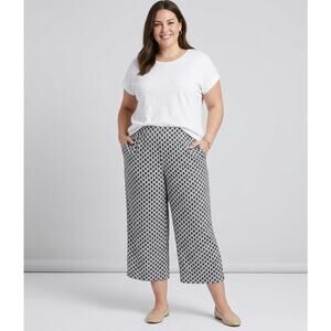J. Jill Wearever 2X Cropped Pants Plus Size Navy White Diamond Geometric Satin